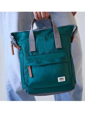 Roka London Bantry B Teal Medium Recycled Nylon Backpack Bag